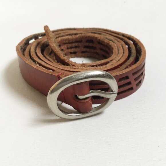 Vintage Brown Leather Cutout Boho Belt - Picture 1 of 4